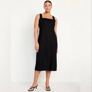 Old Navy Old Navy Sleeveless Linen Blend Black Midi Dress Size L